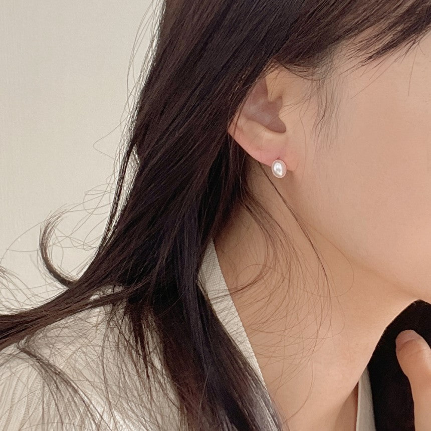 Pearl Oval One-Touch Earring (Sterling Silver)