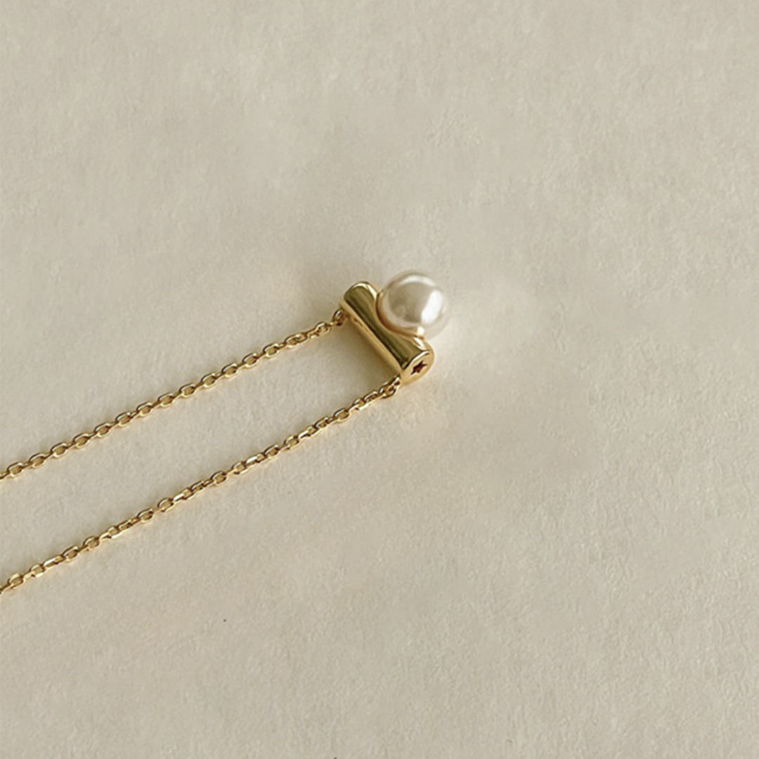 Floating Pearl Necklace ( Sterling Silver )