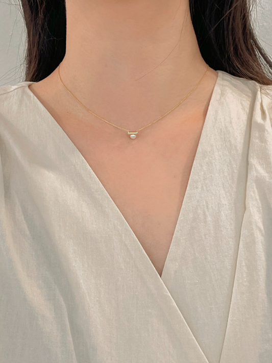 Floating Pearl Necklace ( Sterling Silver )