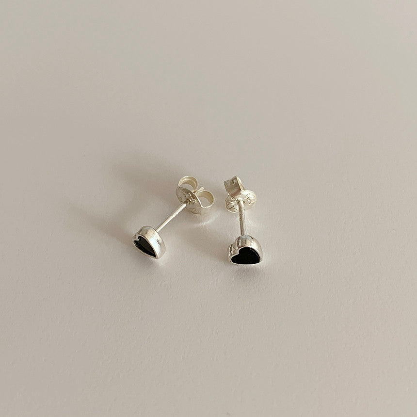 Small Black Heart Stud Earring (Sterling Silver)