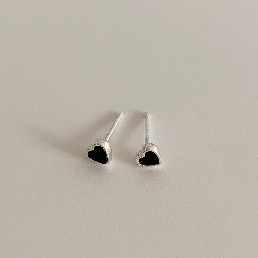 Small Black Heart Stud Earring (Sterling Silver)